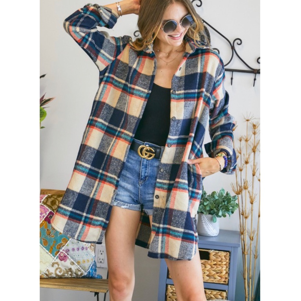 Long Flannel Plaid Shirt - Picture 2 of 7